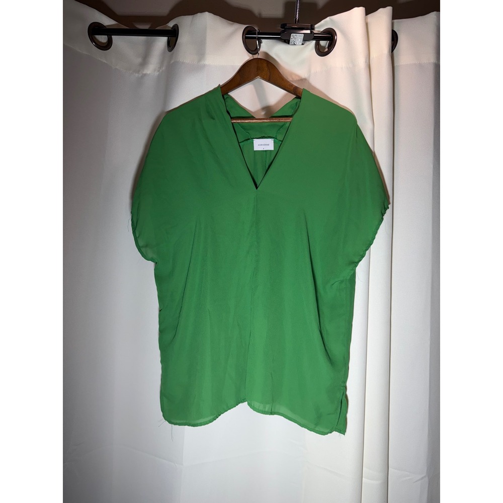 Adrienne Green V-Neck Short Sleeve Blouse Top Small
